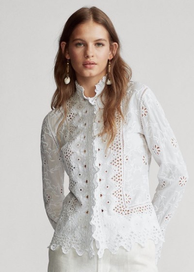 Women's Polo Ralph Lauren Embroidered Eyelet Shirts | 072356JQV